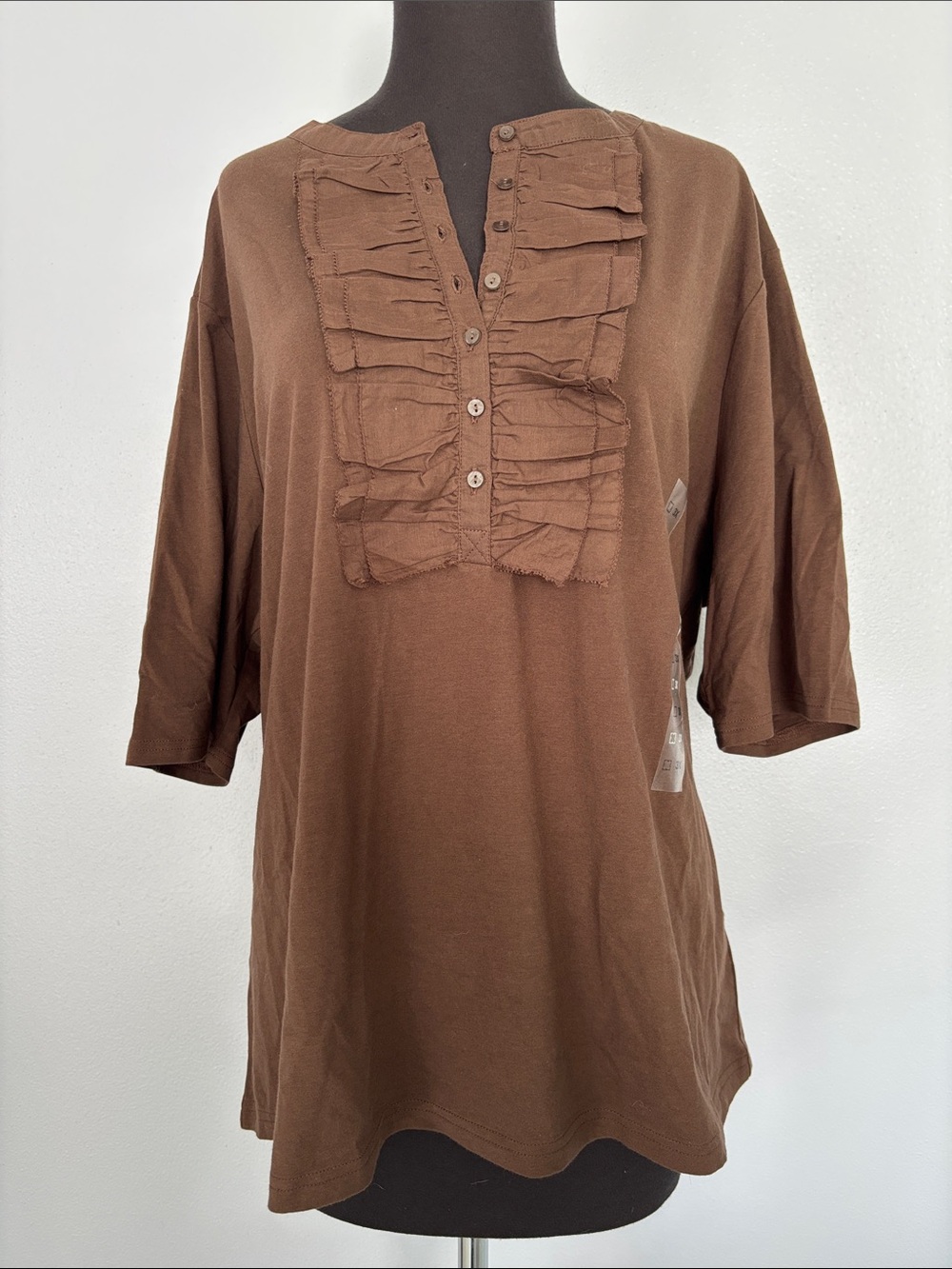 Brown Liz Claiborne Ruffle button-up Women's Top 3x